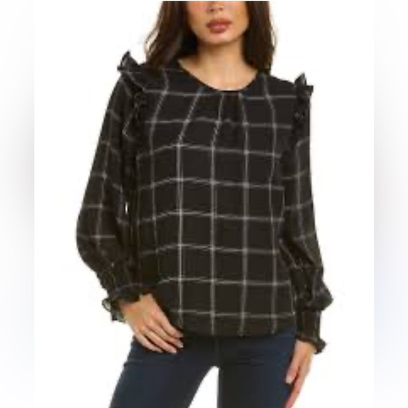 Laundry by Shelli Segal Windowpane Check Blouse sz S - Picture 9 of 9